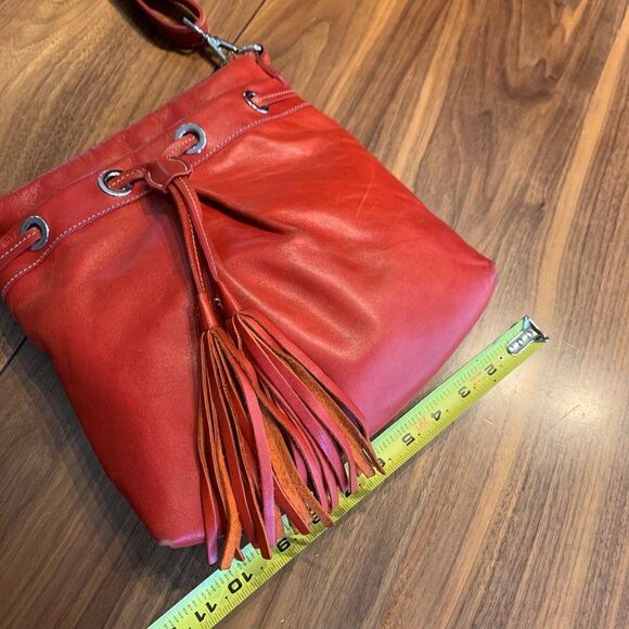 Roots purse, handbag, crossbody, messenger, real leather, red, lined - Picture 5 of 15